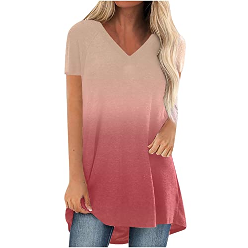 Oversize Lang Pullover Damen Longshirt Kurzarm T-Shirt Sommer Oberteile Elegant Einfarbig Tshirt Longbluse Große Größe V-Ausschnitt Longtops Loose Fit Bluse Shirts Übergröße Lose Pulli Geschenk von Masrin