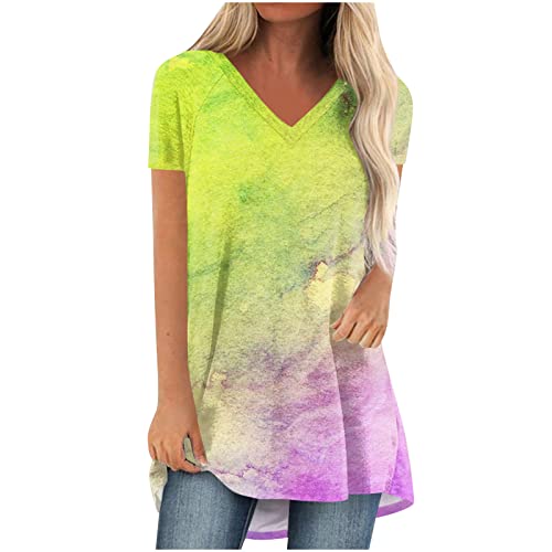 Oversize Lang Pullover Damen Longshirt Kurzarm T-Shirt Sommer Oberteile Elegant Einfarbig Tshirt Longbluse Große Größe V-Ausschnitt Longtops Loose Fit Bluse Shirts Übergröße Lose Pulli Geschenk von Masrin
