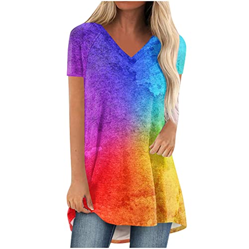Oversize Lang Pullover Damen Longshirt Kurzarm T-Shirt Sommer Oberteile Elegant Einfarbig Tshirt Longbluse Große Größe V-Ausschnitt Longtops Loose Fit Bluse Shirts Übergröße Lose Pulli Geschenk von Masrin