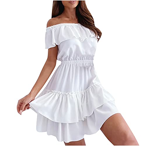 Sommerkleid Damen Swing Kleid Sommer Off Shoulder Slash Neck Skaterkleid Einfarbiges A-Linien-Kleid Trägerloses, kurzärmliges, knielanges Patchwork-Kleid Strandkleid Party Kleid Sommerkleid Damen Swing Kleid Sommer Off Shoulder Slash Neck Skaterkleid Einfarbiges A-Linien-Kleid Trägerloses, kurzärmliges, knielanges Patchwork-Kleid Strandkleid Party Kleid von Masrin
