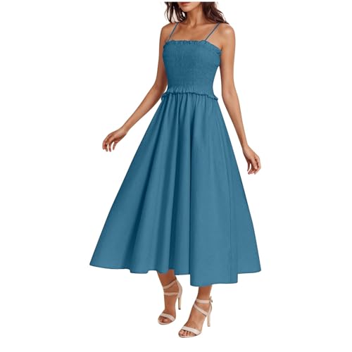 Sommerkleid Lang Damen Korsett Sundress Elegant Spaghetti Midikleid Frauen A Linie Milkmaid Dress Ärmellose Boho Festliches Kleid Vintage Prinzessin Brautjungfer Kleider Cocktailkleid Für Hochzeit von Masrin