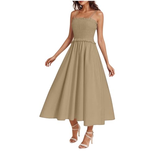 Sommerkleid Lang Damen Korsett Sundress Elegant Spaghetti Midikleid Frauen A Linie Milkmaid Dress Ärmellose Boho Festliches Kleid Vintage Prinzessin Brautjungfer Kleider Cocktailkleid Für Hochzeit von Masrin