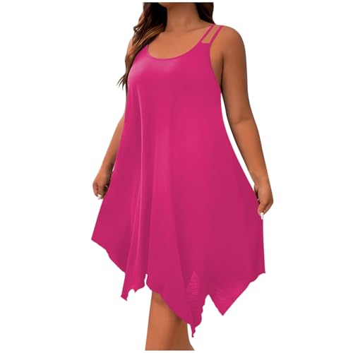 Strandkleid für Damen Plus Size Urlaubskleid Ärmellos Rundhals Trägerkleid Einfarbig Leicht Sommerkleid Lockey Cozy Sonnenkleid Unregelmäßiger Saum Midikleid Nachtkleid Für mollige Frauen XL-5XL von Masrin