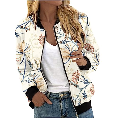 Sweatjacke Damen Bomberjacke Stehkragen Langarm Übergangsjacke Modisches Blumen Muster Sportjacke Leichte Sommer Herbstjacke Arbeitsjacke Trainingsjacke Baseballjacke Fahrradjacke von Masrin