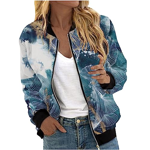 Sweatjacke Damen Bomberjacke Stehkragen Langarm Übergangsjacke Modisches Blumen Muster Sportjacke Leichte Sommer Herbstjacke Arbeitsjacke Trainingsjacke Baseballjacke Fahrradjacke von Masrin