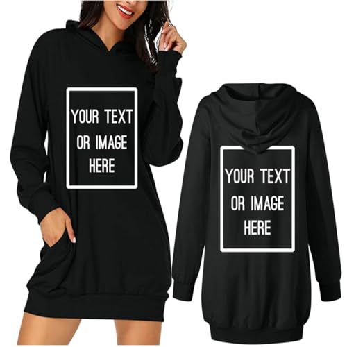 Sweatkleid Bedrucken Lassen Damen - Frauen Lang Pullover Selbst Gestalten mit Vorne/hinten Bedruckt, Personalisiert Exklusive Individualisierung Mit Foto Text Logo - Custom Geschenk von Masrin