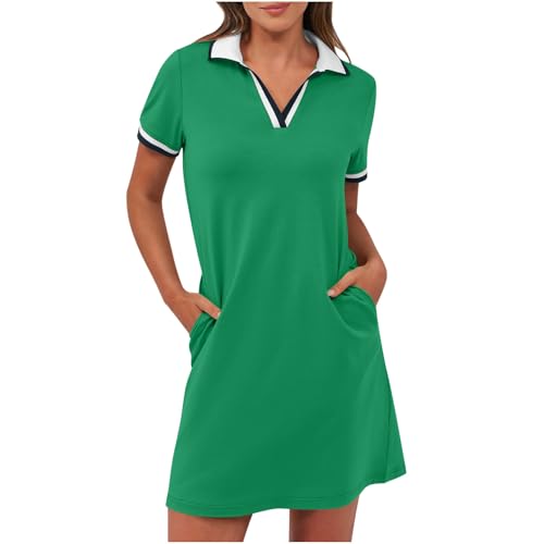 Tenniskleid Damen Elastisches Golfkleid Hemdkragen Kurze Ärmel Sommerkleid V-Ausschnitt Blusenkleid mit Taschen Gerade Pulloverkleid Normale Passform T-Shirt Kleider Freizeitkleid Arbeitskleid von Masrin