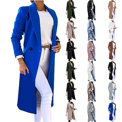 Trenchcoat Damen Lang Winterjacke Zweireihiger Windjacke Mantel Elegant Einfarbige Wolljacke Umlegekragen Langarm Wintermantel Wollmantel Übergangsjacke Business Arbeitsjacke Windbreaker S-3XL von Masrin