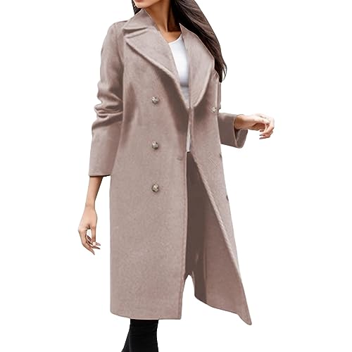 Trenchcoat Damen Lang Winterjacke Zweireihiger Windjacke Mantel Elegant Einfarbige Wolljacke Umlegekragen Langarm Wintermantel Wollmantel Übergangsjacke Business Arbeitsjacke Windbreaker S-3XL von Masrin