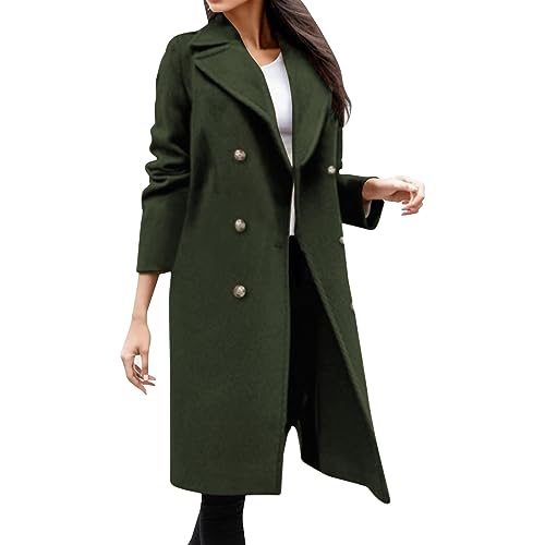 Trenchcoat Damen Lang Winterjacke Zweireihiger Windjacke Mantel Elegant Einfarbige Wolljacke Umlegekragen Langarm Wintermantel Wollmantel Übergangsjacke Business Arbeitsjacke Windbreaker S-3XL von Masrin