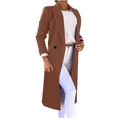 Trenchcoat Damen Lang Winterjacke Zweireihiger Windjacke Mantel Elegant Einfarbige Wolljacke Umlegekragen Langarm Wintermantel Wollmantel Übergangsjacke Business Arbeitsjacke Windbreaker S-3XL von Masrin