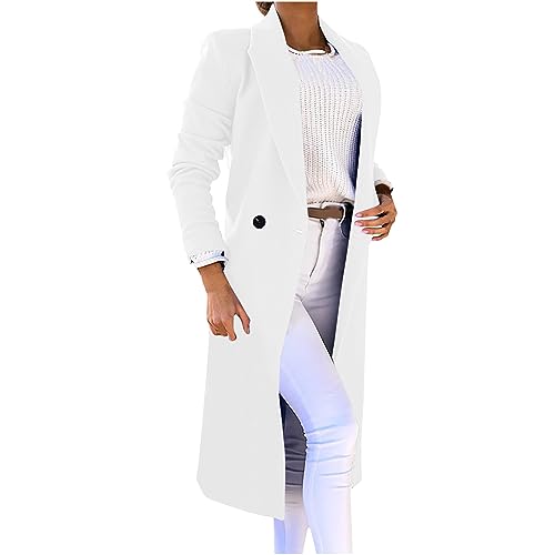 Trenchcoat Damen Lang Winterjacke Zweireihiger Windjacke Mantel Elegant Einfarbige Wolljacke Umlegekragen Langarm Wintermantel Wollmantel Übergangsjacke Business Arbeitsjacke Windbreaker S-3XL von Masrin