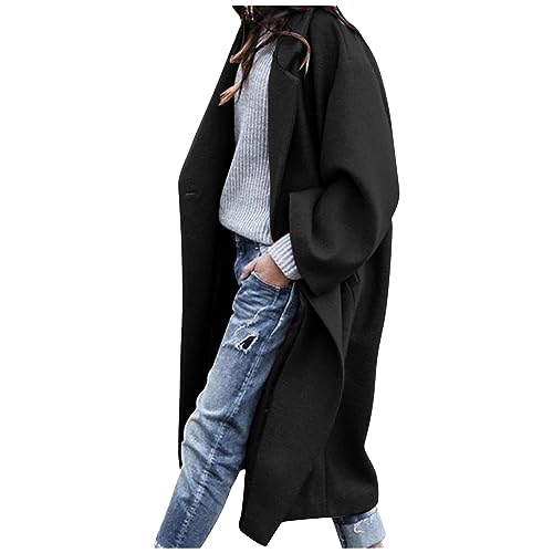 Trenchcoat Damen Lang Winterjacke Zweireihiger Windjacke Mantel Elegant Einfarbige Wolljacke Umlegekragen Langarm Wintermantel Wollmantel Übergangsjacke Business Arbeitsjacke Windbreaker S-3XL von Masrin