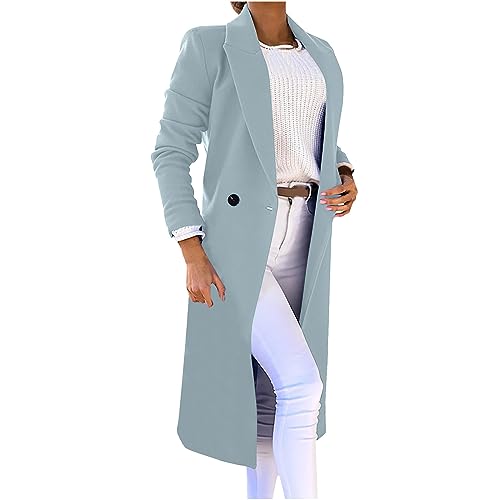 Trenchcoat Damen Lang Winterjacke Zweireihiger Windjacke Mantel Elegant Einfarbige Wolljacke Umlegekragen Langarm Wintermantel Wollmantel Übergangsjacke Business Arbeitsjacke Windbreaker S-3XL von Masrin