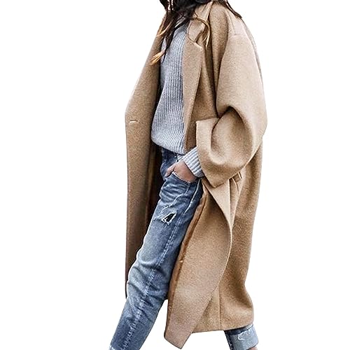 Trenchcoat Damen Lang Winterjacke Zweireihiger Windjacke Mantel Elegant Einfarbige Wolljacke Umlegekragen Langarm Wintermantel Wollmantel Übergangsjacke Business Arbeitsjacke Windbreaker S-3XL von Masrin