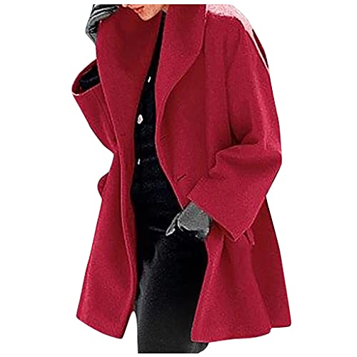 Trenchcoat Damen Lang Winterjacke Zweireihiger Windjacke Mantel Elegant Einfarbige Wolljacke Umlegekragen Langarm Wintermantel Wollmantel Übergangsjacke Business Arbeitsjacke Windbreaker S-3XL von Masrin