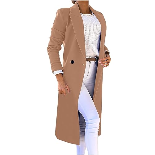 Trenchcoat Damen Lang Winterjacke Zweireihiger Windjacke Mantel Elegant Einfarbige Wolljacke Umlegekragen Langarm Wintermantel Wollmantel Übergangsjacke Business Arbeitsjacke Windbreaker S-3XL von Masrin