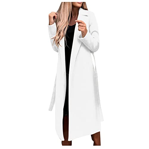 Trenchcoat Damen Lang Winterjacke Zweireihiger Windjacke Mantel Elegant Einfarbige Wolljacke Umlegekragen Langarm Wintermantel Wollmantel Übergangsjacke Business Arbeitsjacke Windbreaker S-3XL von Masrin