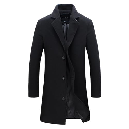 Trenchcoat Herren Lang Einreihiger Wintermantel Einfarbiger Wollmantel Umlegekragen Langarm Windbreaker Offene Vorderseite Winterjacke Thermo Übergangsjacke Warmer Wolljacke Sakko Anzugjacke M-5XL von Masrin