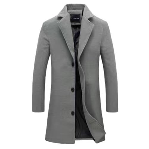 Trenchcoat Herren Lang Einreihiger Wintermantel Einfarbiger Wollmantel Umlegekragen Langarm Windbreaker Offene Vorderseite Winterjacke Thermo Übergangsjacke Warmer Wolljacke Sakko Anzugjacke M-5XL von Masrin