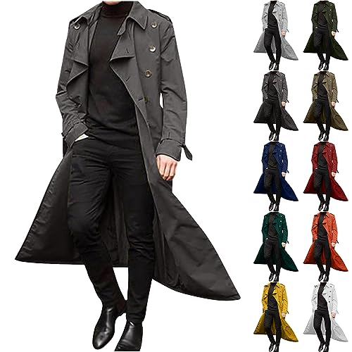 Trenchcoat Herren Lang Temperament Windbreaker Einfarbige Windjacke Umlegekragen Herbstjacke Strickjacke Langarm Übergangsjacke Business Freizeit Mantel Zweireihig Cardigan Oversize Winterjacke von Masrin