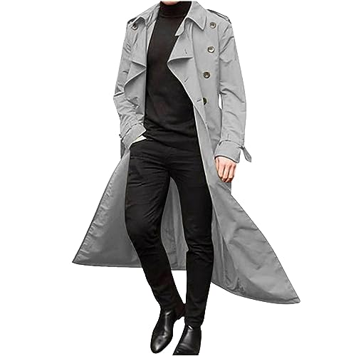 Trenchcoat Herren Lang Temperament Windbreaker Einfarbige Windjacke Umlegekragen Herbstjacke Strickjacke Langarm Übergangsjacke Business Freizeit Mantel Zweireihig Cardigan Oversize Winterjacke von Masrin