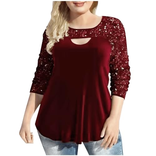 Trendige Pailletten Oberteile für Damen Oversize Lockerer Pullover Sexy V-Ausschnitt T-Shirt Einfarbiges Pulli-Shirt mit kurzen Ärmeln Lose Tunika Bluse Longshirt Lang Pullover Übergröße Longtops von Masrin