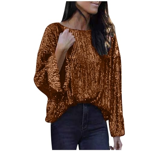 Trendige Pailletten Oberteile für Damen Oversize Lockerer Pullover Sexy V-Ausschnitt T-Shirt Einfarbiges Pulli-Shirt mit kurzen Ärmeln Lose Tunika Bluse Longshirt Lang Pullover Übergröße Longtops von Masrin