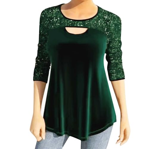 Trendige Pailletten Oberteile für Damen Oversize Lockerer Pullover Sexy V-Ausschnitt T-Shirt Einfarbiges Pulli-Shirt mit kurzen Ärmeln Lose Tunika Bluse Longshirt Lang Pullover Übergröße Longtops von Masrin