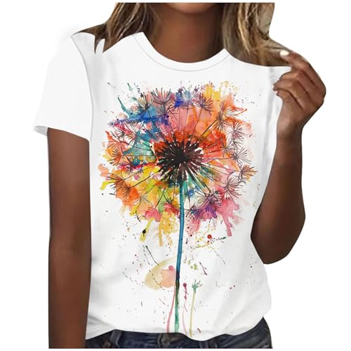 Tshirt Damen Lässige Elektrokardiogramm Druck Oberteile Herzschlagkurve Pullover T-Shirt Einfarbiges Basic Shirt Rundhals Kurzarm Sommer Tops Lockere All-Match Tunika Bluse Laufshirt Sportshirt von Masrin