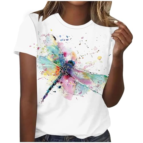 Tshirt Damen Lässige Elektrokardiogramm Druck Oberteile Herzschlagkurve Pullover T-Shirt Einfarbiges Basic Shirt Rundhals Kurzarm Sommer Tops Lockere All-Match Tunika Bluse Laufshirt Sportshirt von Masrin