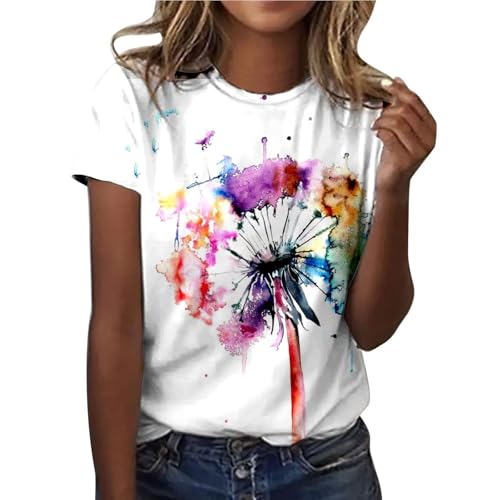 Tshirt Damen Lässige Elektrokardiogramm Druck Oberteile Herzschlagkurve Pullover T-Shirt Einfarbiges Basic Shirt Rundhals Kurzarm Sommer Tops Lockere All-Match Tunika Bluse Laufshirt Sportshirt von Masrin