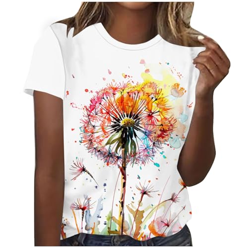 Tshirt Damen Lässige Elektrokardiogramm Druck Oberteile Herzschlagkurve Pullover T-Shirt Einfarbiges Basic Shirt Rundhals Kurzarm Sommer Tops Lockere All-Match Tunika Bluse Laufshirt Sportshirt von Masrin