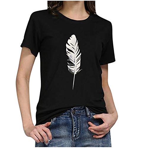Tshirt Damen Lässige Elektrokardiogramm Druck Oberteile Herzschlagkurve Pullover T-Shirt Einfarbiges Basic Shirt Rundhals Kurzarm Sommer Tops Lockere All-Match Tunika Bluse Laufshirt Sportshirt von Masrin
