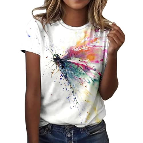 Tshirt Damen Lässige Elektrokardiogramm Druck Oberteile Herzschlagkurve Pullover T-Shirt Einfarbiges Basic Shirt Rundhals Kurzarm Sommer Tops Lockere All-Match Tunika Bluse Laufshirt Sportshirt von Masrin