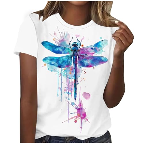 Tshirt Damen Lässige Elektrokardiogramm Druck Oberteile Herzschlagkurve Pullover T-Shirt Einfarbiges Basic Shirt Rundhals Kurzarm Sommer Tops Lockere All-Match Tunika Bluse Laufshirt Sportshirt von Masrin