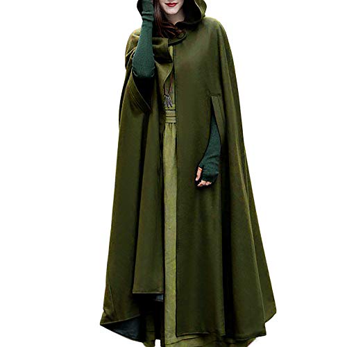 Umhang Damen Herbst Winter Maxi Lose Mantel Poncho Kap Strickmantel Longstrickjacke Trenchcoat Outwear Cardigan Mittelalterliche Vampir Hexen Gothic Cosplay Halloween Kostüm Robe mit Kapuze von Masrin