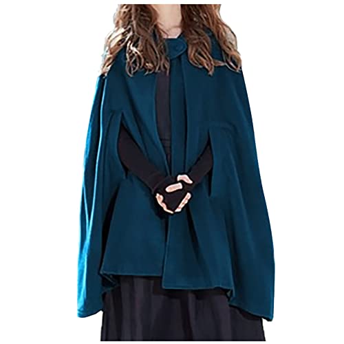 Umhang Damen Herbst Winter Maxi Lose Mantel Poncho Kap Strickmantel Longstrickjacke Trenchcoat Outwear Cardigan Mittelalterliche Vampir Hexen Gothic Cosplay Halloween Kostüm Robe mit Kapuze von Masrin