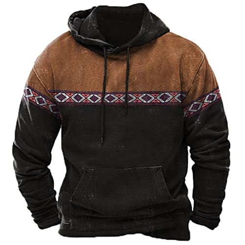 Vintage Sweatshirt mit Kapuze Herren Aztekischen Ethno-Stil Hoodie Retro Geometrischen Muster Kapuzenpullover Herbst Winter Warmer Pulli Kordelzug Langarmshirt mit Tasche Locker Sweater Jumper von Masrin