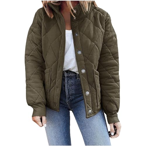 Winterjacke Damen Einfarbige Baumwolljacke Dicker warmer Wintermantel Gepolsterter Mantel Stehkragen Übergangsjacke Langarm Steppjacke Knöpfen Baumwollmantel Funktionsjacke Holzfällerjacke von Masrin