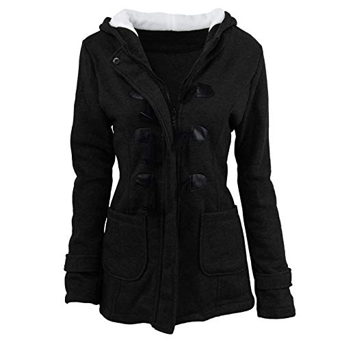 Winterjacke Damen Vintage Übergangsjacke mit Hornknöpfen Gepolsterter Kapuzenmantel Verdickter Warmer Wintermantel Thermo Mantel Baumwolljacke mit Taschen Plüsch Hoodie Mantel Lang Jacke von Masrin