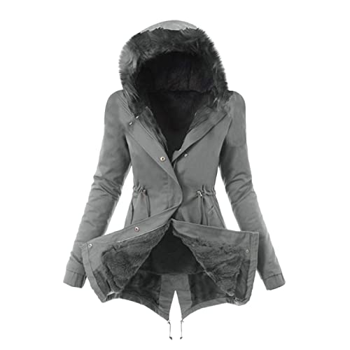 Winterjacke Mantel Damen Parka Warme Winter Plüschjacke Lange Mäntel Einfarbig Wintermantel mit Kapuze Windbreaker Gefüttert Teddyfell Dicker Fleecejacke Mode Outdoorjacke Slim fit Winterparka von Masrin