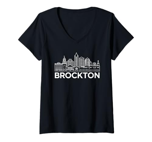 Damen Skyline von Brockton T-Shirt mit V-Ausschnitt Damen Skyline von Brockton T-Shirt mit V-Ausschnitt von Massachusetts Brockton Town