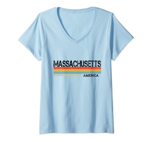 Damen Massachusetts T-Shirt mit V-Ausschnitt Damen Massachusetts T-Shirt mit V-Ausschnitt von Massachusetts Retro Vintage Stripes