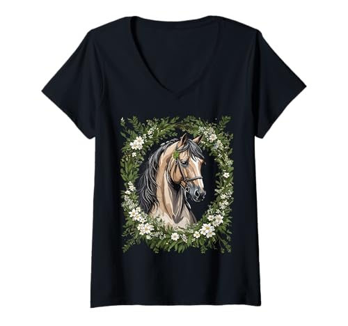 Damen Morgan Horse And Massachusetts Mayflowers 1 T-Shirt mit V-Ausschnitt Damen Morgan Horse And Massachusetts Mayflowers 1 T-Shirt mit V-Ausschnitt von Massachusetts Territory Symbols Gifts Tees taiche