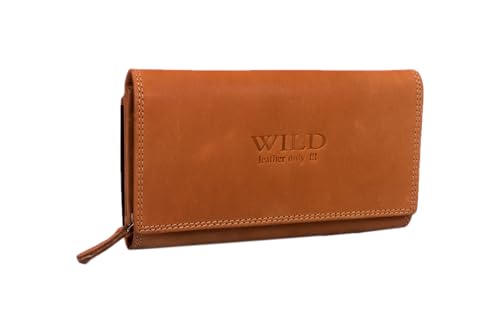 Wild Leather Only !!! Geldbörse Damen Jäger Leder Tan - (WDST-14093-78) -17.5X3X9.5cm -, Tan, 17.5 *3*9.5 von Massi Miliano