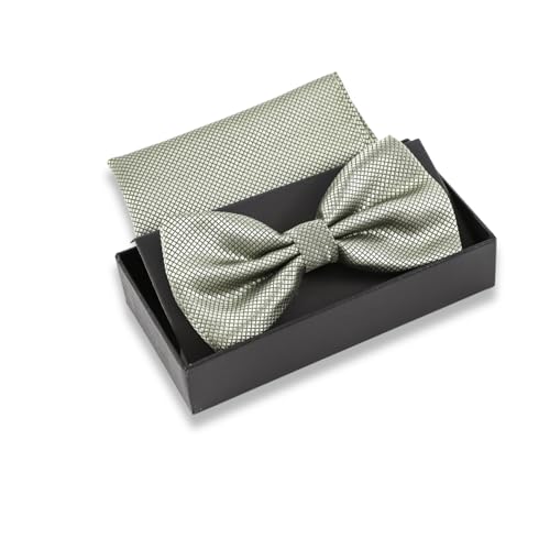 Massi Morino Fliege Salbeigrün mit Einstecktuch für Herren Set - Anzug Herrenfliege zur Hochzeit - Verstellbare Schleife in Salbei Grün von Massi Morino