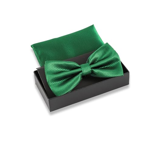 Massi Morino Fliege Smaragdgrün mit Einstecktuch für Herren Set - Anzug Herrenfliege zur Hochzeit - Verstellbare Schleife in Grün von Massi Morino