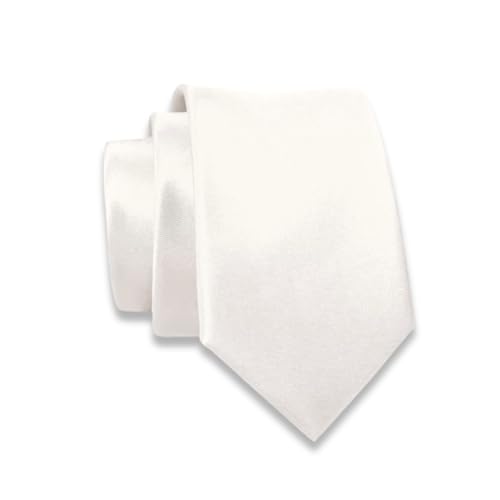 Massi Morino Krawatte weiß schmal für Herren - 6 cm - Tie Schlips uni einfarbig I Slim Fit Kravatte weiss von Massi Morino