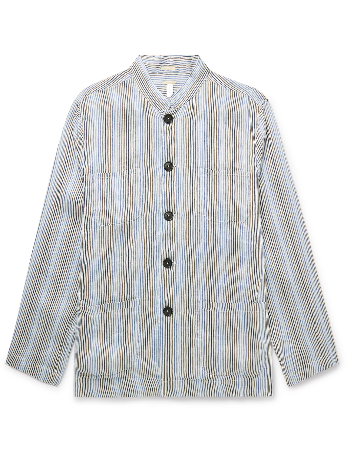 Massimo Alba - Cina2 Grandad-Collar Striped Linen and Silk-Blend Overshirt - Men - Blue - XXL von Massimo Alba